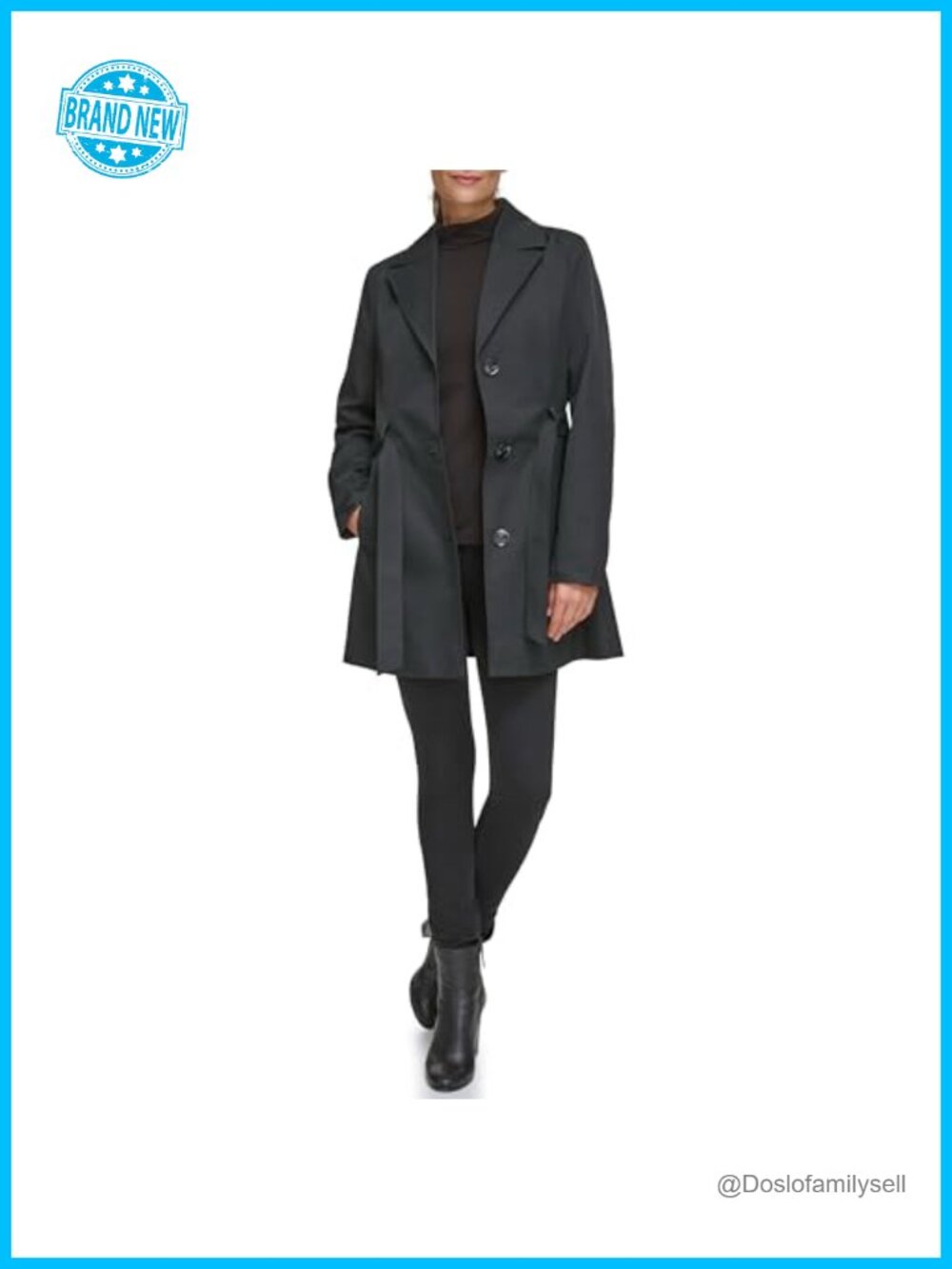 Belted Trench Coat With Waist Tie Belt and Notch Collar